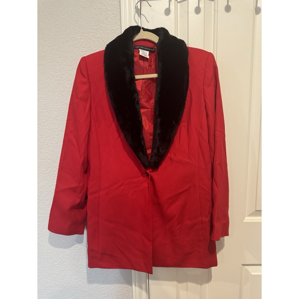 Red Blazer Size Large Med Vintage Black Faux Fur Mobwife Lightweight Collar